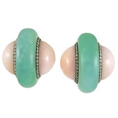 JAR Chrysophrase Coral Diamond Earclips 2