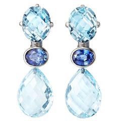 Renesim Blue Topaz Gold Drop Earrings