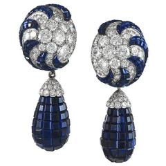 Van Cleef & Arpels Mystery Set Sapphire Diamond Gold Platinum Drop Earrings 10