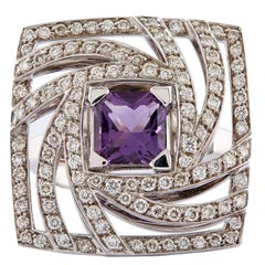 Luca Carati Amethyst Diamond Gold Square Swirl Ring