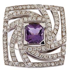 Luca Carati Amethyst Diamond Gold Square Swirl Ring 11