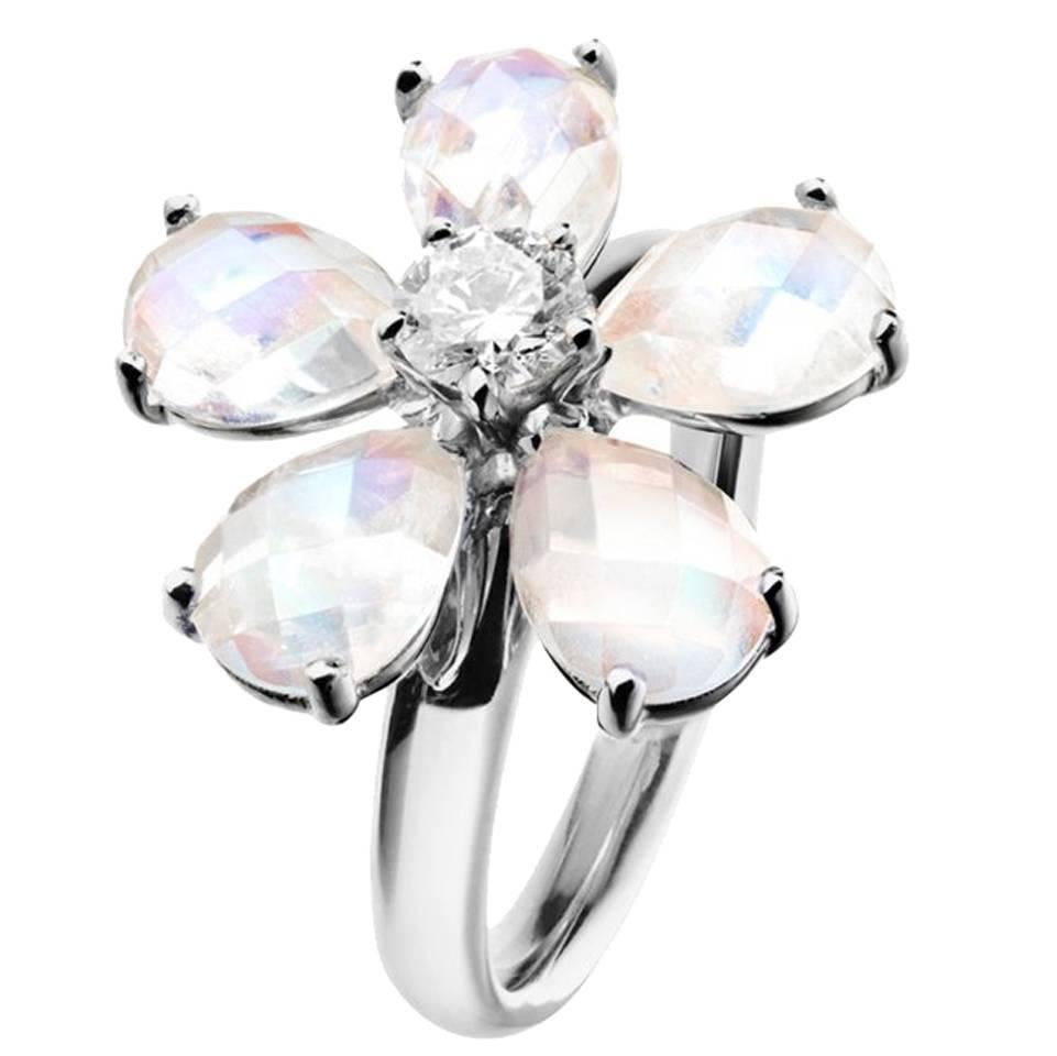 Renesim Floral Moonstone Diamond Gold Ring For Sale