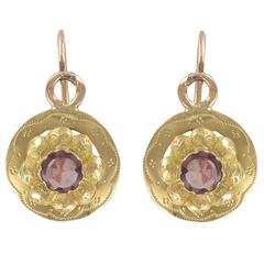 Garnet Gold Sleeper Earrings