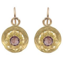 Antique Garnet Gold Sleeper Earrings 