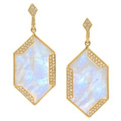 Lauren Harper Golden Hexagon Moonstone Diamond Gold Dangle Earrings 12