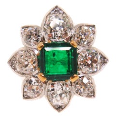 Vintage Emerald Diamond Gold Platinum Ring