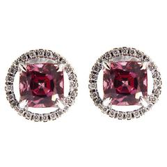 Jona Pink Spinel Diamond Halo Gold Stud Earrings 10