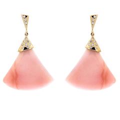 Jona Pink Opal Diamond Gold Pendant Earrings 4