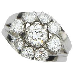 Stunning Mid Century Modern Diamond Platinum Cluster Ring