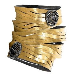 One of a Kind Gold Oxidized Silver Spiral Wrap Bracelet, Reiko Ishiyama