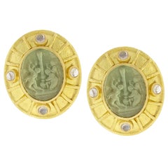 Elizabeth Locke Venetian Glass Intaglio and Moonstone Earrings