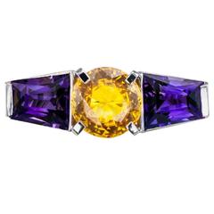 1930s Art Deco Amethyst Yellow Sapphire Platinum Ring