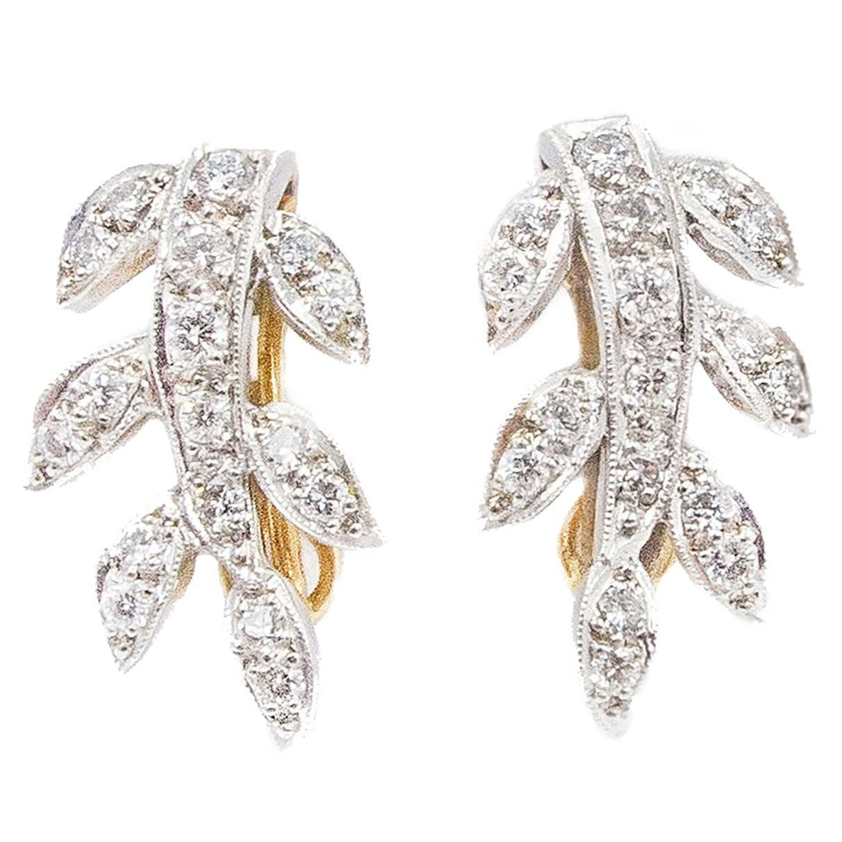 Art Deco Diamond Gold Earrings   For Sale