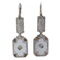 Art Deco Rock Crystal Diamond Gold Earrings
