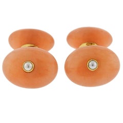 Trianon Pearl Gemstone Gold Oval Cufflinks