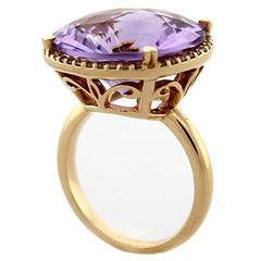 Round Amethyst Diamond Halo Rose Gold Ring 5