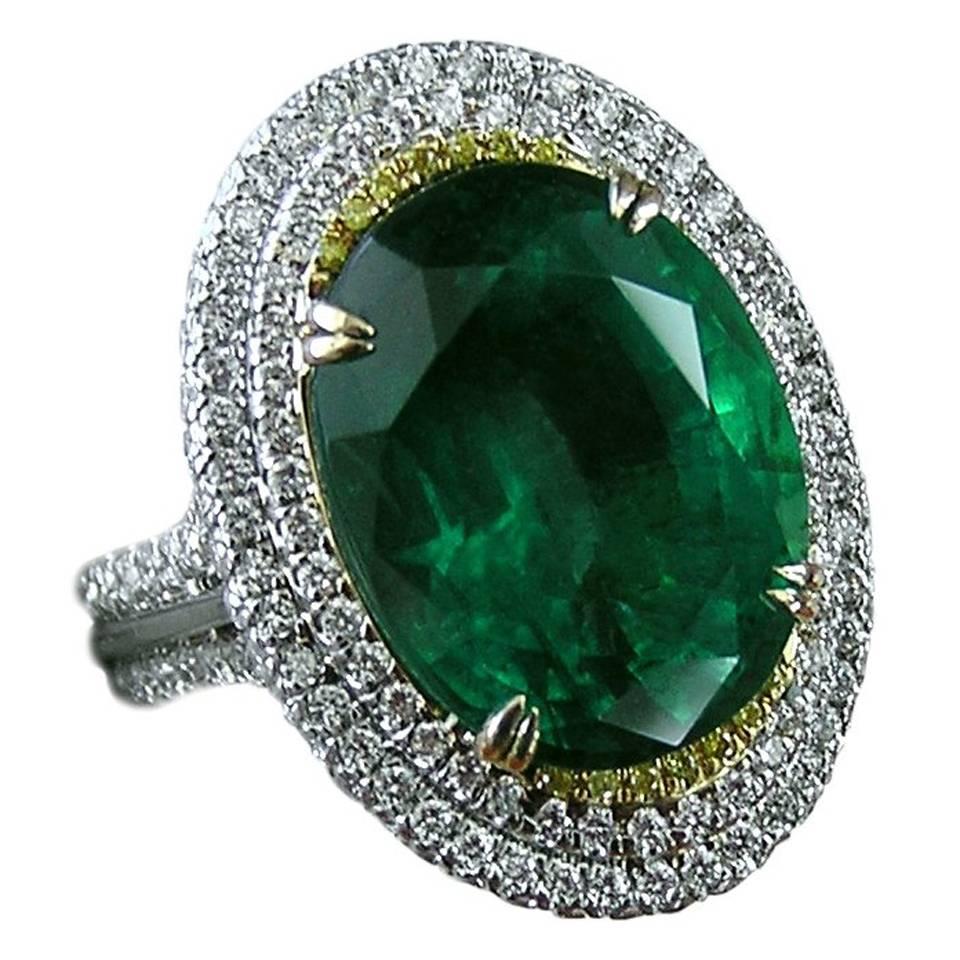 11.36 Carat Emerald and Diamond Ring For Sale