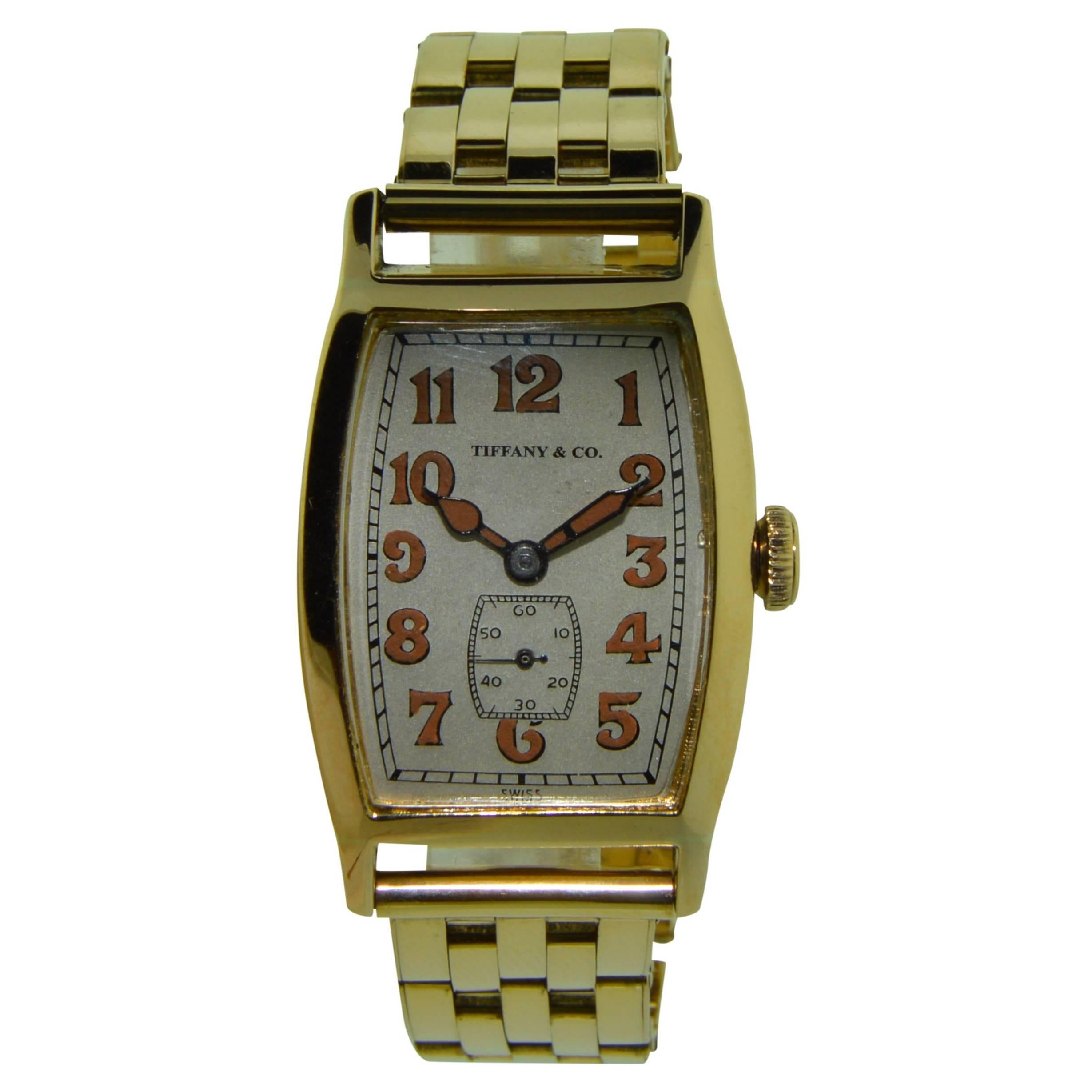 Tiffany & Co. by Longines Watch Co. Yellow Gold Tonneau Shape Watch