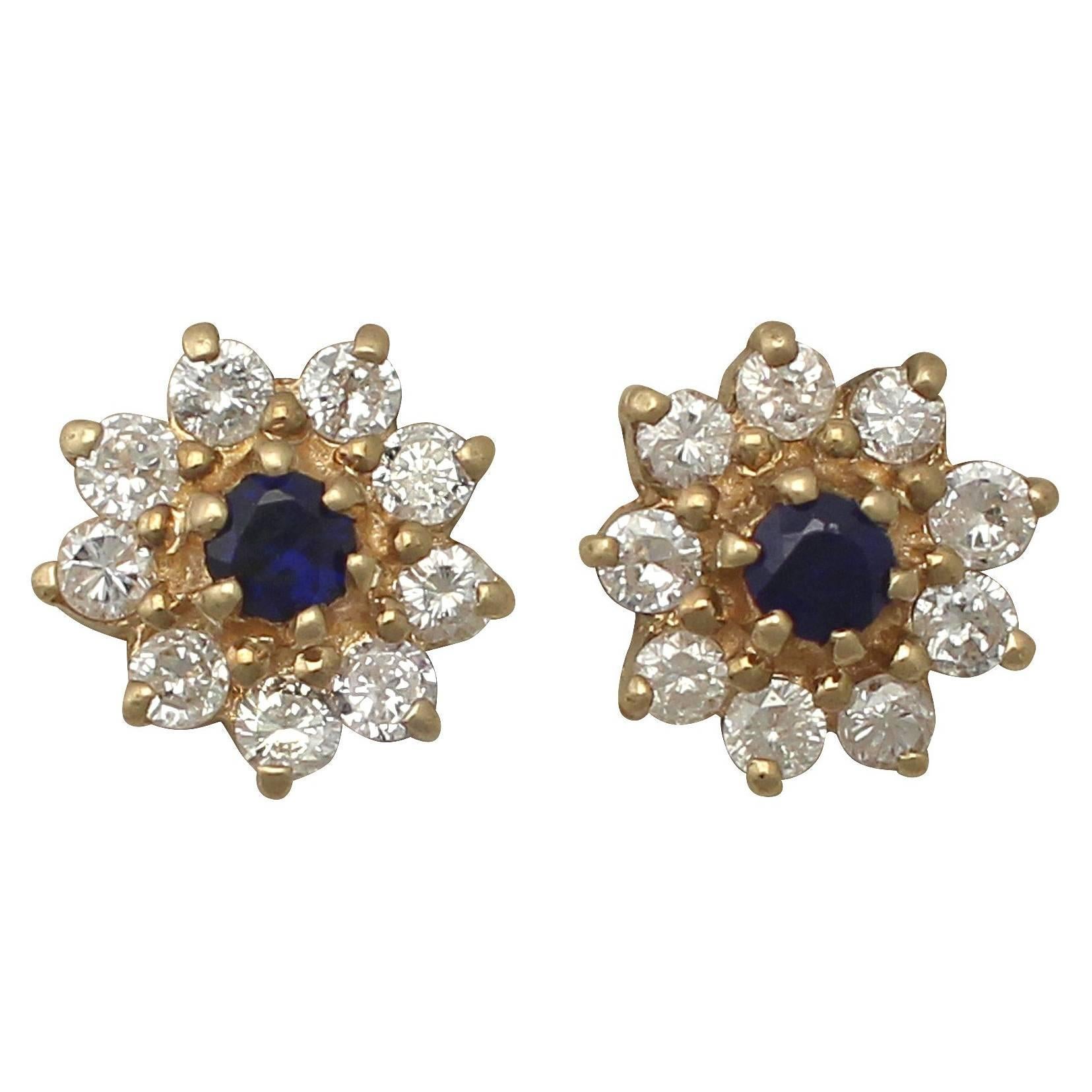 0.26 Carat Sapphire and 0.50 Carat Diamond and Yellow Gold Stud Earrings 