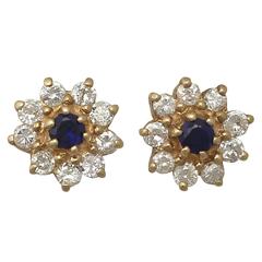 0.26 Carat Sapphire and 0.50 Carat Diamond and Yellow Gold Stud Earrings 