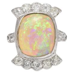 Art Deco Opal Diamond Platinum Ring