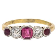 Edwardian Ruby Diamond 5-Stone Ring