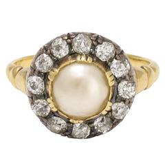 Georgian Pearl Diamond Cluster Ring