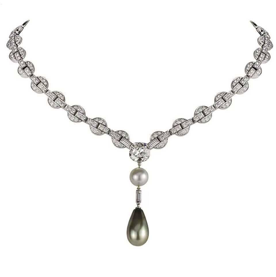cartier diamond pearl necklace