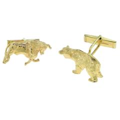 Unique Yellow Gold Bull & Bear Wall Street Cufflinks
