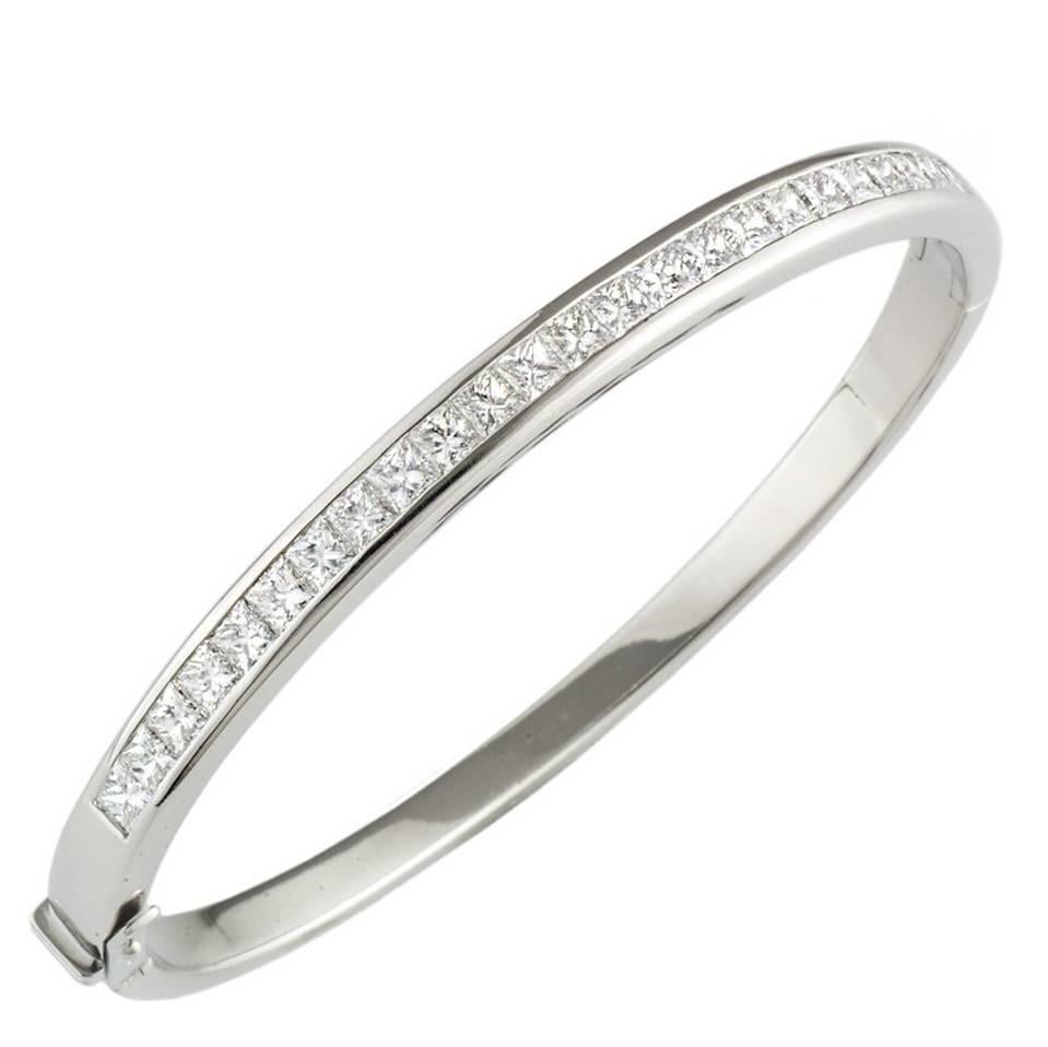 Boodles Princess Cut Diamond Set Platinum Bangle 4.10 Carats