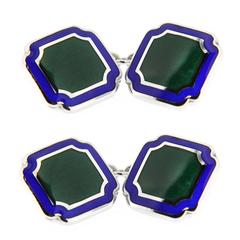 Jona Blue and Green Enamel Sterling Silver Cufflinks 11