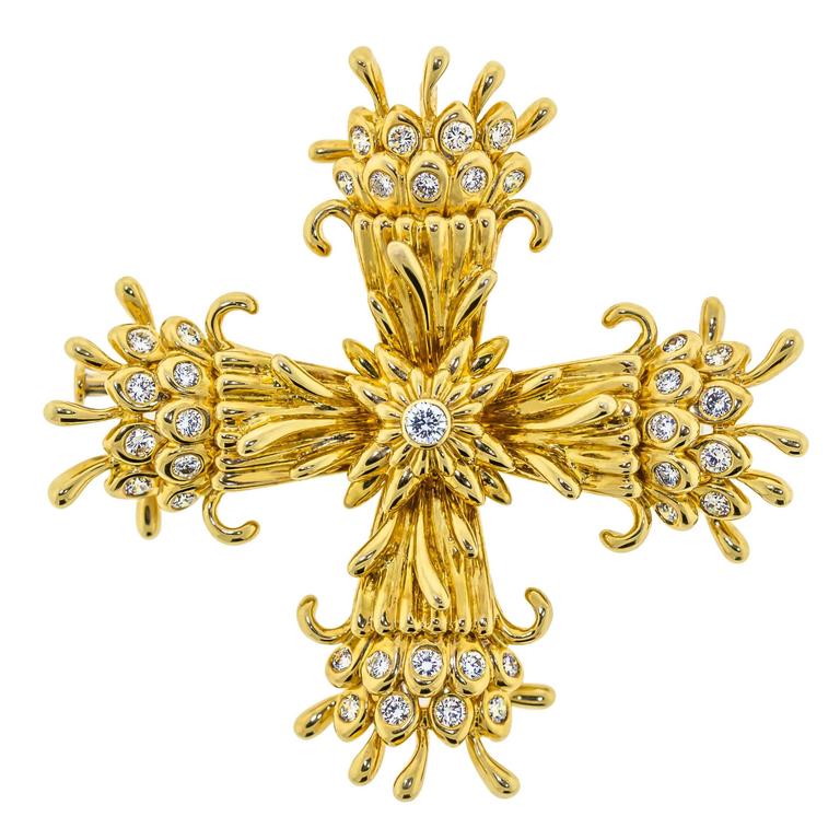 Gold and Diamond Maltese Cross Clip-Brooch, Tiffany and Co ...