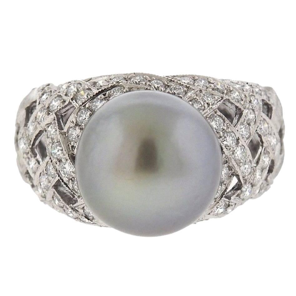 Buccellati Gold Pearl Diamond Cocktail Ring  For Sale