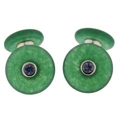 Trianon Chrysoprase Iolite Gold Cufflinks