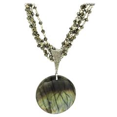 Round Labradorite Hematite Bead Diamond Statement Necklace