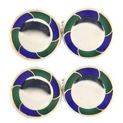 Jona Blue and Green Enamel Sterling Silver Cufflinks 10