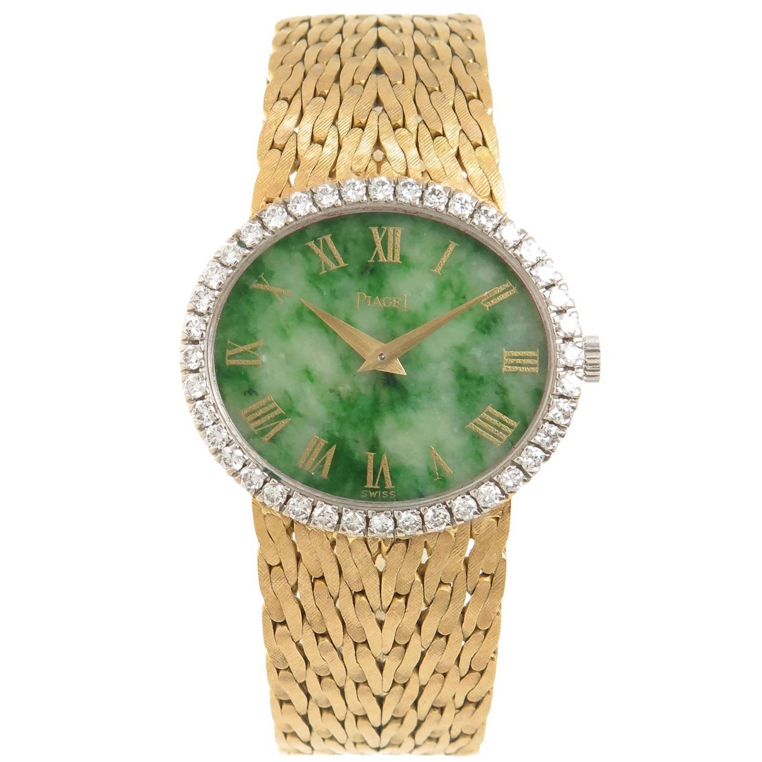 Piaget Ladies Yellow Gold Diamond and Nephrite Dial Wristwatch