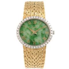 Retro Piaget Ladies Yellow Gold Diamond and Nephrite Dial Wristwatch