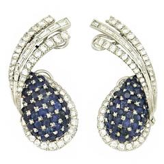 Sapphire Diamond Platinum Earrings 9