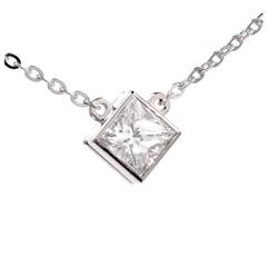 GIA 1.00 Carat Square Diamond Platinum Pendant Necklace 4