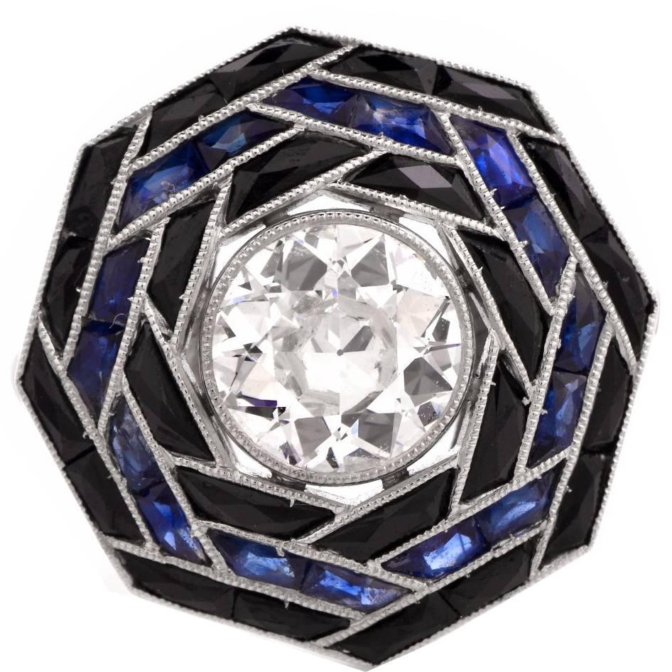  1980s Sapphire Diamond Platinum Engagement Ring