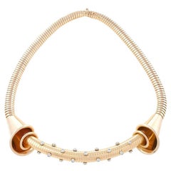 French 1940s Retro Diamond and Gold Tubogas Necklace