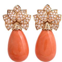 Impressive Natural Coral Diamond Gold Drop Earrings 9