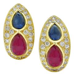 Vintage Ruby Sapphire Diamond Gold Earrings