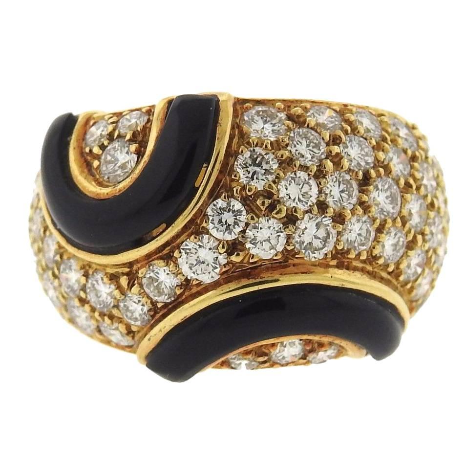 Diamond Onyx Gold Dome Band Ring