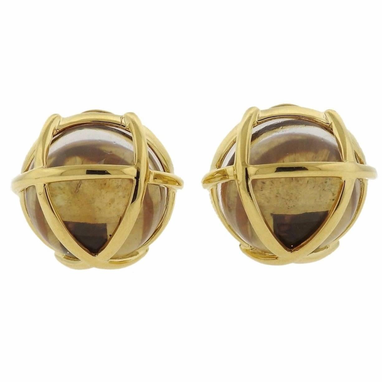 Verdura Caged Crystal Gold Earrings