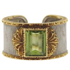 Vintage Buccellati Peridot Gold Wide Band Cuff Ring