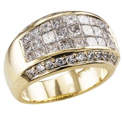 Wide Princess Cut Diamond Gold Band Ring
