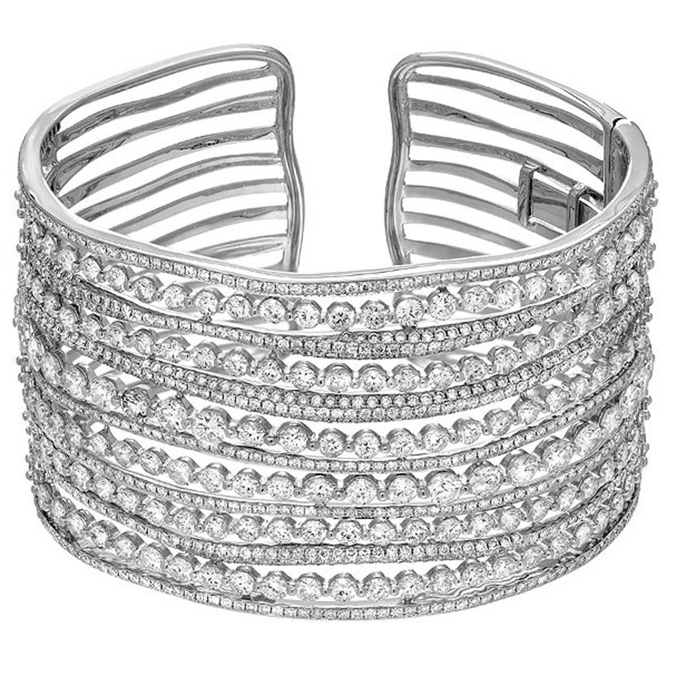 Multi Row Diamond Gold Cuff Bracelet
