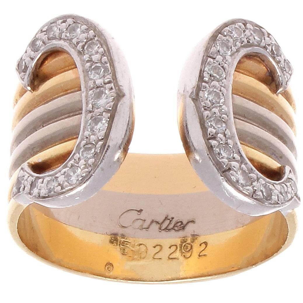 Cartier Double C Diamond Tricolor Gold Ring